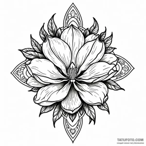 Magnolia, tattoo sketch design, black outline… — эскиз тату (№1748956688_0, 03.06.2025 13:18) — Tatufoto.com