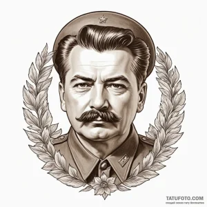 Stalin, ink illustration for tattoo, sepia to… — эскиз тату (№1748990300_0, 03.06.2025 22:38) — Tatufoto.com