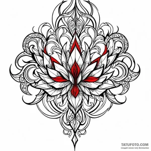 Origami, tattoo line art, black and red ink,… — эскиз тату (№1748995176_1, 03.06.2025 23:59) — Tatufoto.com