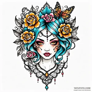 Lace, ink illustration for tattoo, on a clean… — эскиз тату (№1748997395_1, 04.06.2025 00:36) — Tatufoto.com