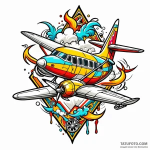 Airplane, concept art for tattoo, new school… — эскиз тату (№1749001358_0, 04.06.2025 01:42) — Tatufoto.com