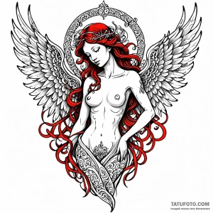 Angel, tattoo line art, on a clean white pape… — эскиз тату (№1749007975_1, 04.06.2025 03:32) — Tatufoto.com