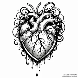 Heart, ink illustration for tattoo, black and… — эскиз тату (№1749010468_1, 04.06.2025 04:14) — Tatufoto.com