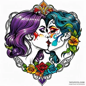 Kiss, tattoo sketch design, on a clean white… — эскиз тату (№1749010616_1, 04.06.2025 04:16) — Tatufoto.com