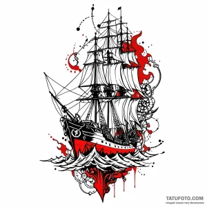 Frigate, artistic tattoo sketch, black outlin… — эскиз тату (№1749010761_0, 04.06.2025 04:19) — Tatufoto.com