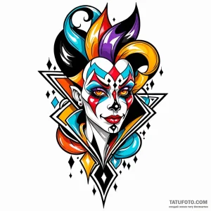 Harlequin, tattoo sketch design, black outlin… — эскиз тату (№1749019278_1, 04.06.2025 06:41) — Tatufoto.com