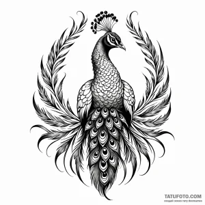 Peacock, artistic tattoo sketch, black and gr… — эскиз тату (№1749022797_1, 04.06.2025 07:39) — Tatufoto.com