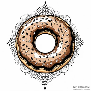 Donut, tattoo drawing outline, dotwork tattoo… — эскиз тату (№1749032225_0, 04.06.2025 10:17) — Tatufoto.com