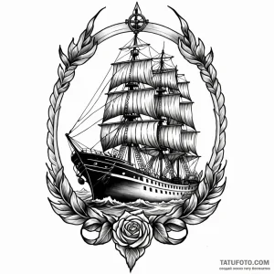Ship, artistic tattoo sketch, realistic black… — эскиз тату (№1749033759_0, 04.06.2025 10:42) — Tatufoto.com