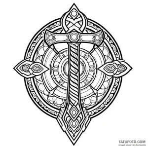 Thor’s hammer, artistic tattoo sketch, on a c… — эскиз тату (№1749047520_0, 04.06.2025 14:32) — Tatufoto.com