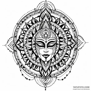 Mask, artistic tattoo sketch, sepia tone sket… — эскиз тату (№1749048279_1, 04.06.2025 14:44) — Tatufoto.com