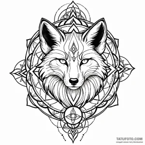Kitsune, tattoo line art, sepia tone sketch,… — эскиз тату (№1749048722_1, 04.06.2025 14:52) — Tatufoto.com