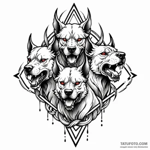 Cerberus, tattoo line art, black and grey tat… — эскиз тату (№1749051074_1, 04.06.2025 15:31) — Tatufoto.com