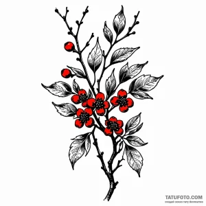 Blackthorn, artistic tattoo sketch, black and… — эскиз тату (№1749053876_1, 04.06.2025 16:17) — Tatufoto.com