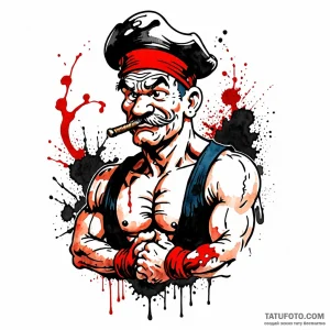 Popeye the sailor, artistic tattoo sketch, on… — эскиз тату (№1749059763_1, 04.06.2025 17:56) — Tatufoto.com