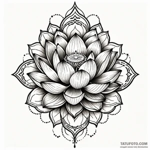 Lotus, concept art for tattoo, on a clean whi… — эскиз тату (№1749067192_1, 04.06.2025 19:59) — Tatufoto.com