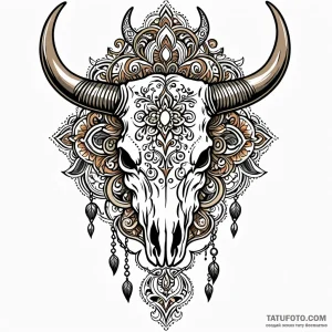 Bull skull, tattoo flash sheet design, muted… — эскиз тату (№1749072343_1, 04.06.2025 21:25) — Tatufoto.com