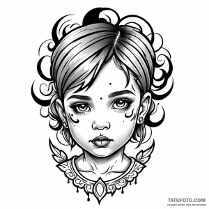 Child’s portrait, tattoo drawing outline, bla… — эскиз тату (№1749082172_1, 05.06.2025 00:09) — Tatufoto.com