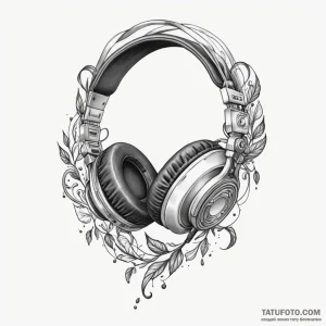 Headphones, ink illustration for tattoo, mini… — эскиз тату (№1749119590_1, 05.06.2025 10:33) — Tatufoto.com
