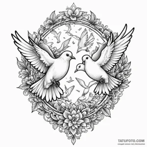 Doves, tattoo line art, black outline only, p… — эскиз тату (№1749125580_1, 05.06.2025 12:13) — Tatufoto.com