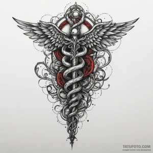 Caduceus, tattoo drawing outline, no backgrou… — эскиз тату (№1749148963_1, 05.06.2025 18:42) — Tatufoto.com