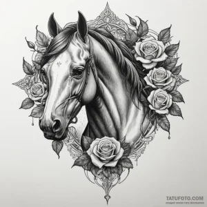 Horse, tattoo sketch design, dotwork shading,… — эскиз тату (№1749149124_0, 05.06.2025 18:45) — Tatufoto.com
