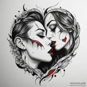 Kiss, tattoo sketch design, trash polka tatto… — эскиз тату (№1749153423_0, 05.06.2025 19:57) — Tatufoto.com