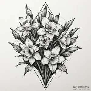нарцисы — дотворк, лайнворк — эскиз тату (№1749160759_0, 05.06.2025 21:59) — Tatufoto.com