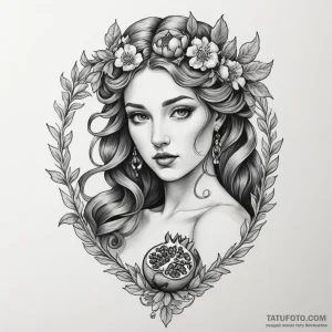 Persephone with a pomegranate — эскиз тату (№1749165915_0, 05.06.2025 23:25) — Tatufoto.com