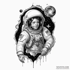 Astronaut with a cracked helmet revealing a g… — эскиз тату (№1749176767_0, 06.06.2025 02:26) — Tatufoto.com