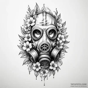 Gas mask with flowers growing from it — эскиз тату (№1749203973_1, 06.06.2025 09:59) — Tatufoto.com