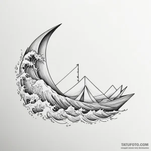 Origami boat on a wave — эскиз тату (№1749204264_0, 06.06.2025 10:04) — Tatufoto.com