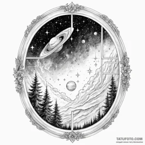 A window looking out onto a galaxy — эскиз тату (№1749204804_0, 06.06.2025 10:13) — Tatufoto.com