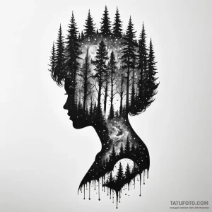 A human silhouette filled with a forest/galax… — эскиз тату (№1749204940_0, 06.06.2025 10:15) — Tatufoto.com
