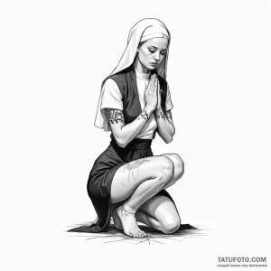 красивая девушка на коленях стоит в позе моля… — эскиз тату (№1749212465_0, 06.06.2025 12:21) — Tatufoto.com
