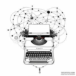 A typewriter typing out a constellation map — эскиз тату (№1749231443_1, 06.06.2025 17:37) — Tatufoto.com