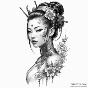 Cyborg geisha — эскиз тату (№1749232575_0, 06.06.2025 17:56) — Tatufoto.com