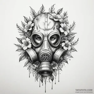 Gas mask with flowers growing through the fil… — эскиз тату (№1749232655_0, 06.06.2025 17:57) — Tatufoto.com