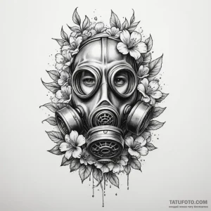 Gas mask with flowers growing through the fil… — эскиз тату (№1749232655_1, 06.06.2025 17:57) — Tatufoto.com