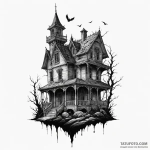 A haunted house silhouette — эскиз тату (№1749250614_1, 06.06.2025 22:56) — Tatufoto.com