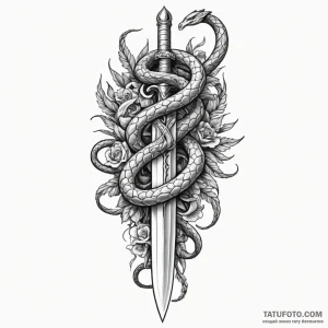 A dagger with a snake coiled around it — эскиз тату (№1749250889_0, 06.06.2025 23:01) — Tatufoto.com