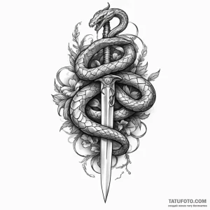 A dagger with a snake coiled around it — эскиз тату (№1749250889_1, 06.06.2025 23:01) — Tatufoto.com