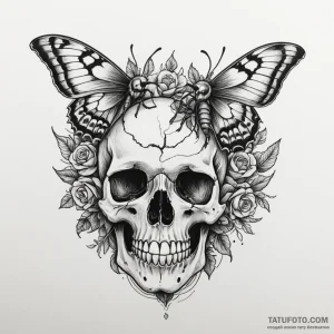 A moth on a skull — эскиз тату (№1749251948_0, 06.06.2025 23:19) — Tatufoto.com