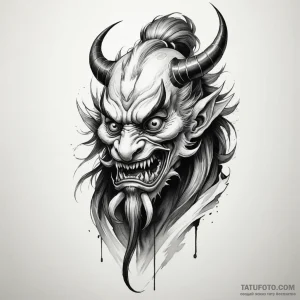 A tengu with a long nose — эскиз тату (№1749252811_1, 06.06.2025 23:33) — Tatufoto.com