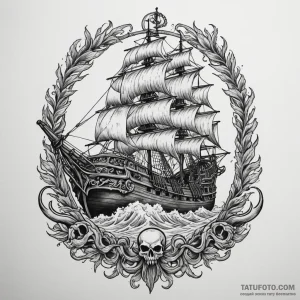 Pirate ship fighting a kraken, tattoo sketch… — эскиз тату (№1749265208_0, 07.06.2025 03:00) — Tatufoto.com