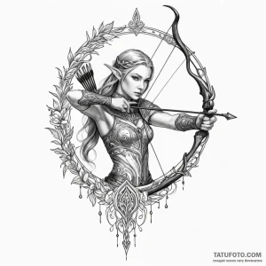 Elven archer, ink illustration for tattoo, or… — эскиз тату (№1749266462_0, 07.06.2025 03:21) — Tatufoto.com