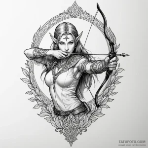 Elven archer, ink illustration for tattoo, or… — эскиз тату (№1749266462_1, 07.06.2025 03:21) — Tatufoto.com