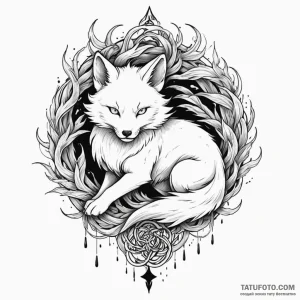 A kitsune with its nine tails, concept art fo… — эскиз тату (№1749267627_0, 07.06.2025 03:40) — Tatufoto.com