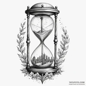 An hourglass filled with city dust instead of… — эскиз тату (№1749268035_0, 07.06.2025 03:47) — Tatufoto.com