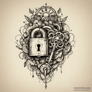 Lock and key (as a pair), concept art for tat… — эскиз тату (№1749274873_0, 07.06.2025 05:41) — Tatufoto.com